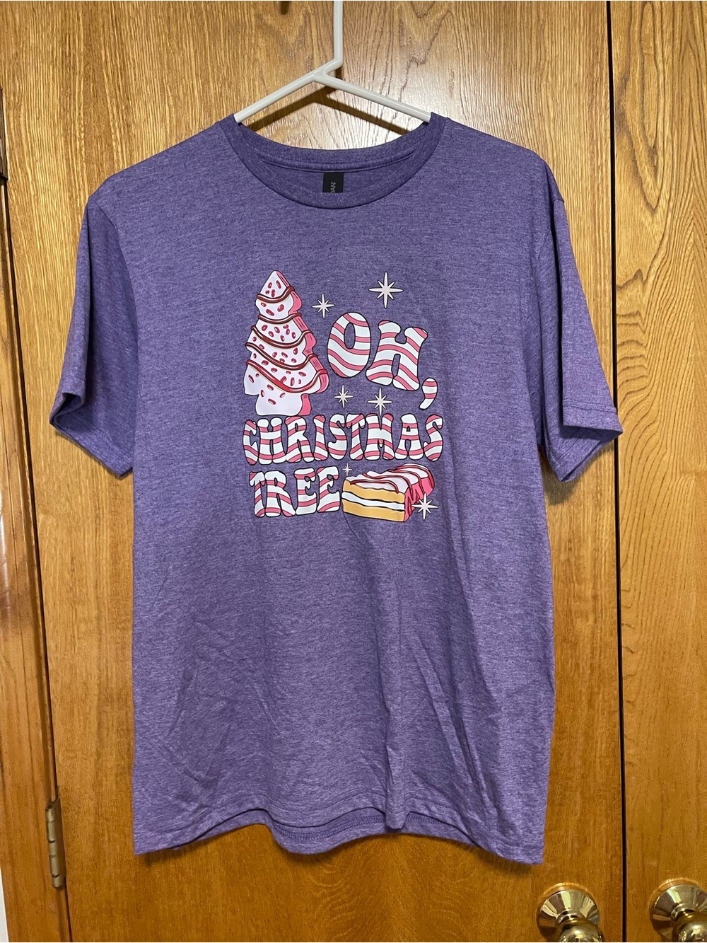 Gildan Purple Tee with Candy Stripe Holiday Graphic